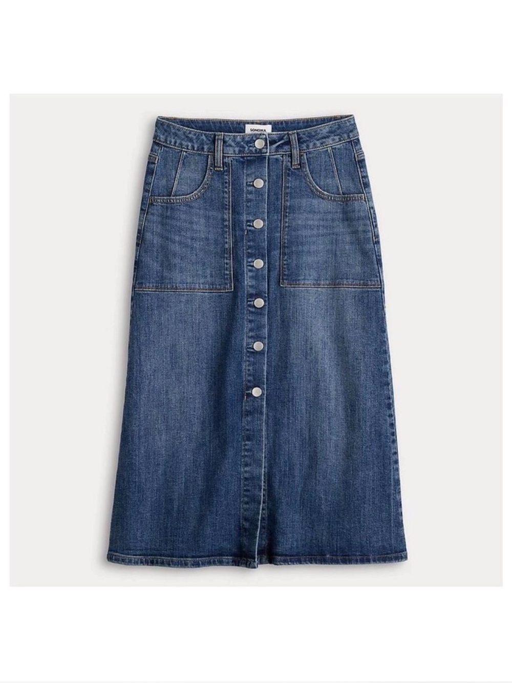 Sonoma Dark Blue Button-Front Denim Midi Skirt